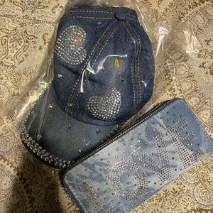 Denim Bling Hat and Wallet New